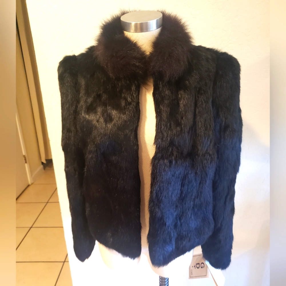 1980s Vintage Real Rabbit Fur Coat- GDT TOO BLACK - NWT- size medium